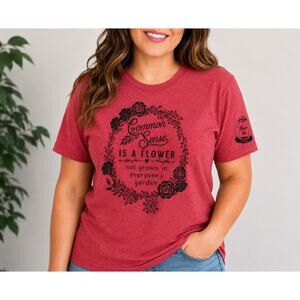 Mason Jar Label Common Sense Graphic Tee Red Floral - Large & 2XL - New